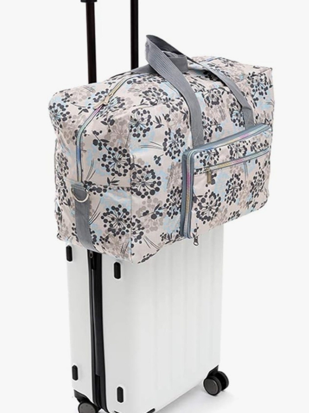LeSportsac Floral Quilted Carry-On Duffel Bag, Wristlet And  Pouch Gray Blue